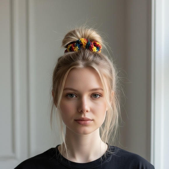 Colorful Nylon Crochet Hair Scrunchie - Picture 3 of 6